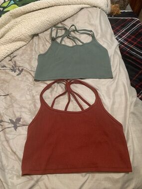 Forever 21 Ribbed Strappy Crop Camisoles - Sage Green & Rust